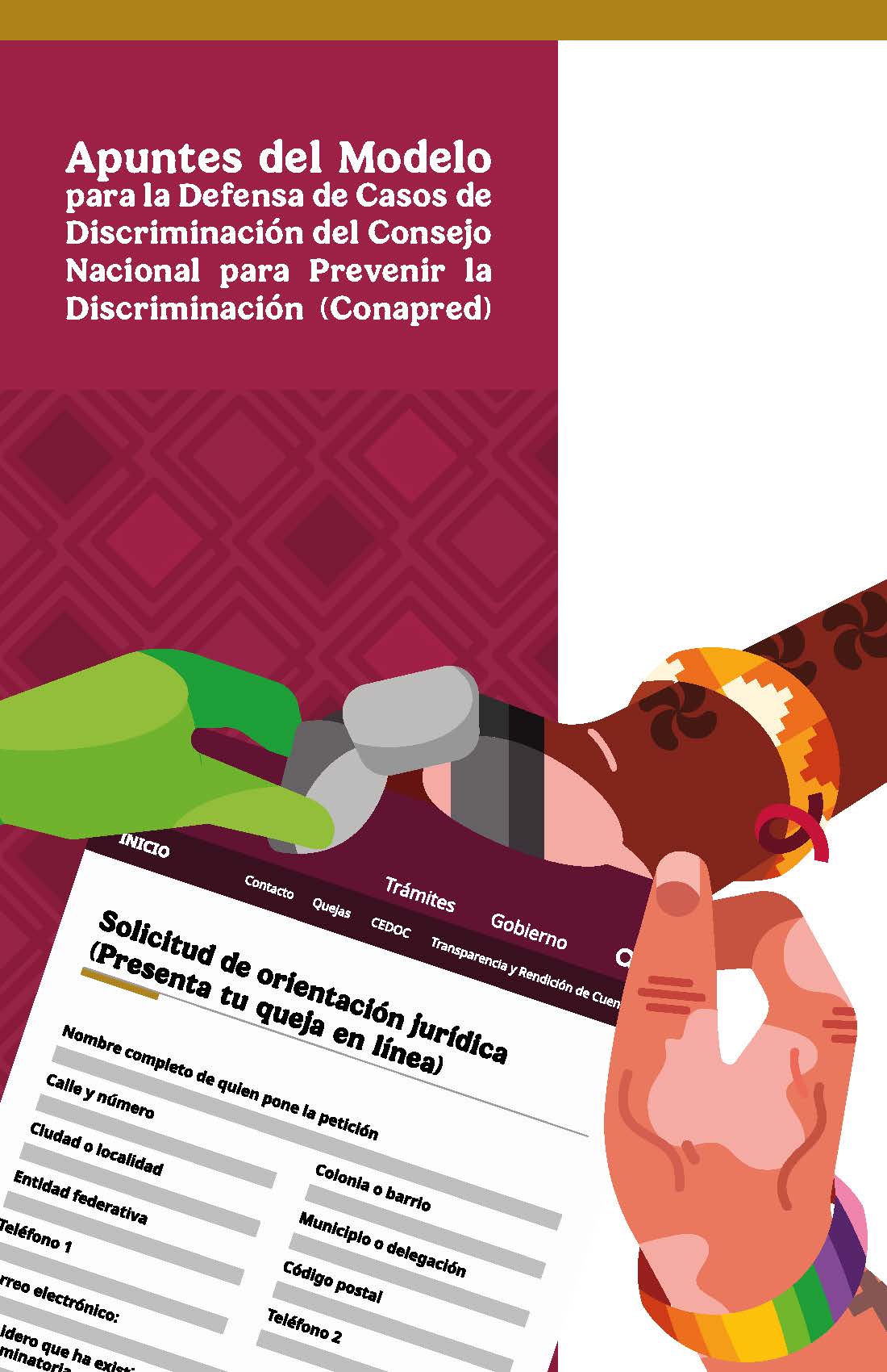 Portada: Apuntes del Modelo para la defensa de casos de discriminación del Consejo Nacional para Prevenir la Discriminación (Conapred)
